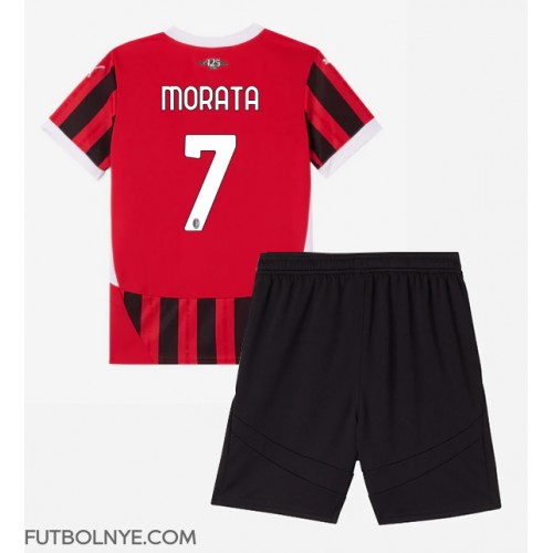 Camiseta AC Milan Alvaro Morata #7 Primera Equipación para niños 2024-25 manga corta (+ pantalones cortos)